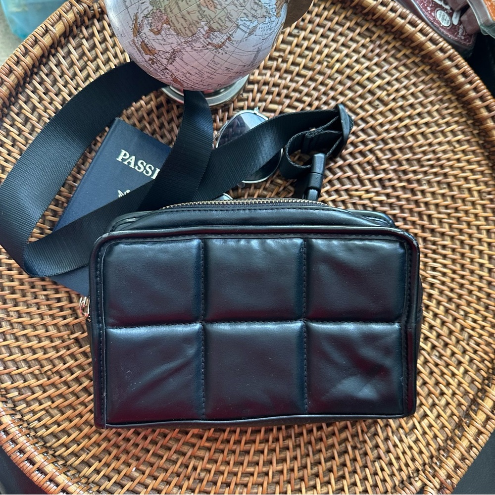Amanda Uprichard New York Black Quilted Rectangle Belt Bag Crossbody